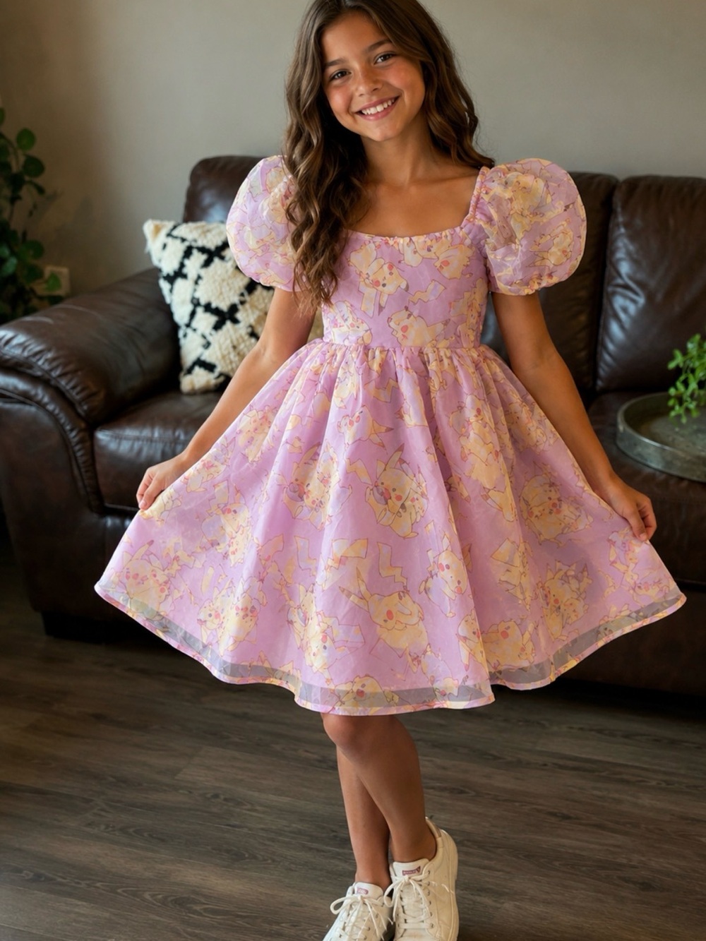Pokémon Pikachu ,Puff-Sleeve Party Dress.Girl size L 10/12